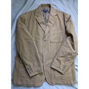 Lands End Blazer Tan Cotton Quilted Lined Three Button Jacket Mens Size L 42-44
